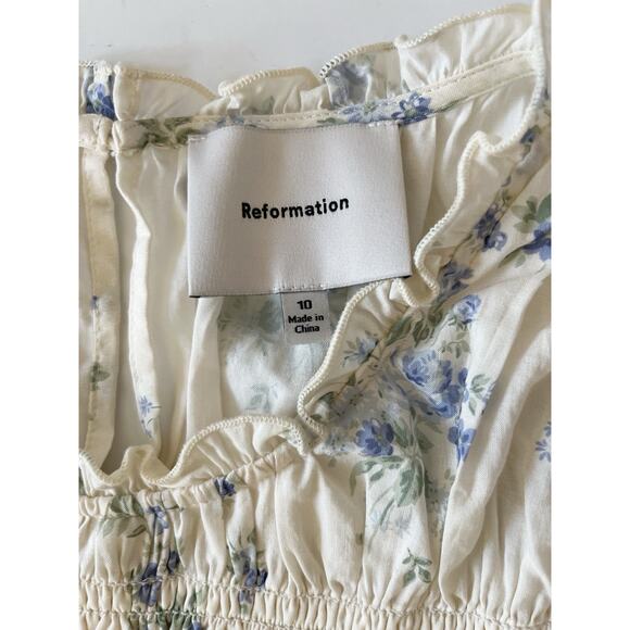 Reformation Kiria Midi Dress 10 Cream Floral Smocked Fairy Boho Cottagecore - Picture 4 of 12